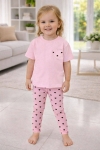 Детски комплект за момиче с къс ръкав, розов цвят