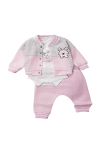 Бебешки комплект за момиче дълъг ръкав 3 части, розов цвят