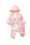 Бебешки комплект за момиче дълъг ръкав 3 части, розов цвят