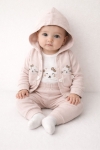 Бебешки комплект за момиче дълъг ръкав 3 части, бежов цвят