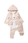 Бебешки комплект за момиче дълъг ръкав 3 части, бежов цвят