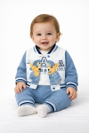 Бебешки комплект за момче с дълъг ръкав 3 части, син цвят