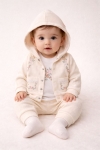 Бебешки комплект за момиче с дълъг ръкав 3 части, цвят екрю  