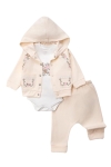 Бебешки комплект за момиче с дълъг ръкав 3 части, цвят екрю  