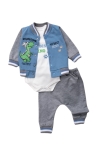 Бебешки комплект за момче с дълъг ръкав 3 части, син цвят