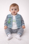 Бебешки комплект за момче с дълъг ръкав 3 части, зелен цвят