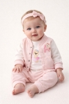  Бебешки комплект за момиче с дълъг ръкав 3 части, светло розов цвят