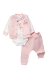  Бебешки комплект за момиче с дълъг ръкав 3 части, светло розов цвят