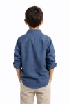 Детска риза за момче с дълъг ръкав, син цвят 