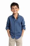 Детска риза за момче с дълъг ръкав, син цвят 