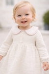 Детска рокля дълъг ръкав, цвят екрю