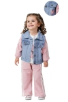 Детски комплект за момиче с дълъг ръкав 3 части, розов цвят
