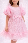 Детска официална рокля с къс ръкав и фиба, розов цвят  