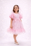Детска официална рокля с къс ръкав и фиба, розов цвят  