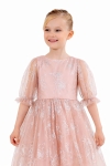 Детска официална рокля с къс ръкав, тъмно розов цвят 