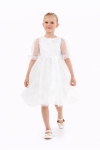 Детска официална рокля с къс ръкав, бял цвят 