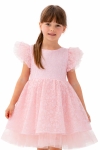 Детска официална рокля с къс ръкав, розов цвят 