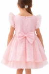 Детска официална рокля с къс ръкав, розов цвят 