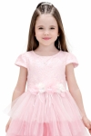 Детска официална рокля с къс ръкав, розов цвят