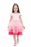 Детска официална рокля с къс ръкав, розов цвят