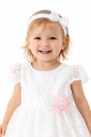 Детска официална рокля с къс ръкав и лента за глава, бял цвят   