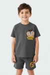 Детски комплект за момче с къс ръкав, тъмно сив цвят