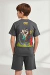 Детски комплект за момче с къс ръкав, тъмно сив цвят