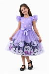 Детска рокля с къс ръкав Kuromi, лилав цвят 