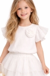 Детски комплект за момиче с къс ръкав, цвят екрю