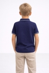 Детска тениска с яка за момче, тъмно син цвят 