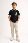 Детска тениска с якичка за момче, черен цвят