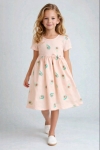 Детска рокля с къс ръкав, светло розов цвят