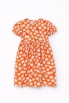 Детска рокля с къс ръкав на цветя, оранжев цвят