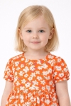 Детска рокля с къс ръкав на цветя, оранжев цвят