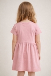 Детска рокля с къс ръкав, тъмно розов цвят