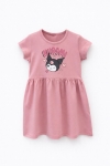 Детска рокля с къс ръкав, тъмно розов цвят