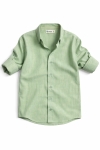 Детска риза за момче с дълъг ръкав, светло зелен цвят 