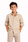 Детска риза за момче с дълъг ръкав, кафяв цвят 