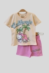 Детски комплект за момиче с къс ръкав, розов цвят