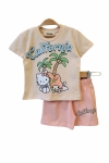 Детски комплект за момиче с къс ръкав, светло розов цвят