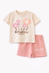Детски комплект за момиче с къс ръкав, светло розов цвят    