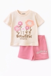 Детски комплект за момиче с къс ръкав, цвят  корал