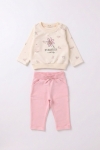 Детски комплект за момиче с дълъг ръкав, розов цвят