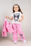 Детски комплект за момиче с дълъг ръкав 3 части Kuromi, розов цвят 