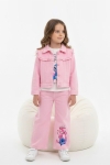 Детски комплект за момиче с дълъг ръкав 3 части, светло розов цвят