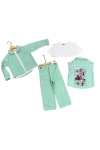 Детски комплект за момиче с дълъг ръкав 4 части, зелен цвят