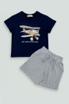 Детски комплект за момче с къс ръкав, тъмно син цвят  