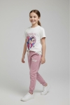 Детски комплект за момиче с къс ръкав, тъмно розов цвят