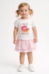 Детски комплект за момиче с къс ръкав, розов цвят