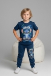 Детски комплект за момче с къс ръкав, тъмно син цвят 